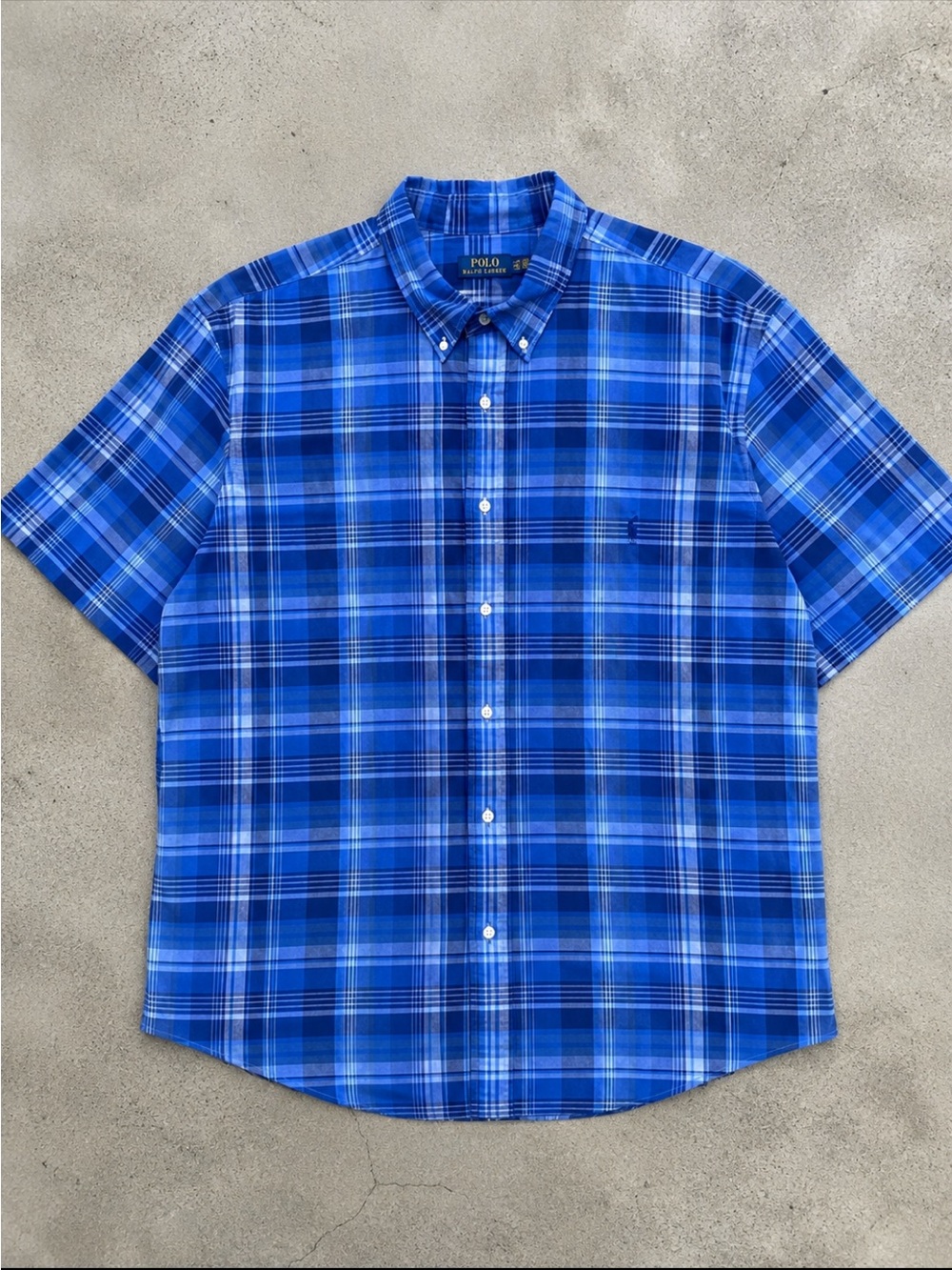 Polo Ralph Lauren Button Down Sport Short Sleeve Shirt 4XB Blue Plaid Preppy NEW